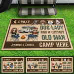 A Crazy Dog Lady Camp Here - Personalized Decorative Mat - Gift For Camping Lovers