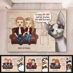 A Crazy Cat Lady And Her Grumpy Old Man Live Here - Gift For Cat Lovers, Personalized Decorative Mat