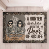 A Hunter Lives With The Deer Of His Life - Gift For Hunting Couples, Personalized Decorative Mat