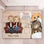 Welcome To Our Home - Couple And Cats, Gift For Cat Lovers - Personalized Decorative Mat