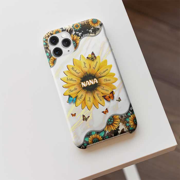 Nana Grandma Mom Kids Family Sunflower - Gift For Mom, Grandma - Personalized Phone Case