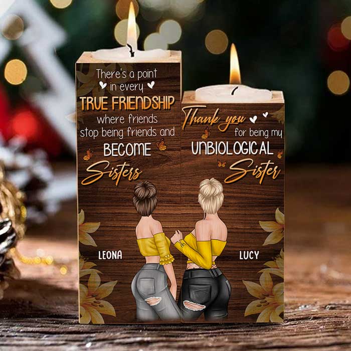 Friends Stop Being Friends And Become Sisters - Gift For Bestie - Personalized Candle Holder