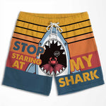 Stop Staring At My Unicorn - Personalized Couple Beach Shorts - Gift For Couples, Husband Wife