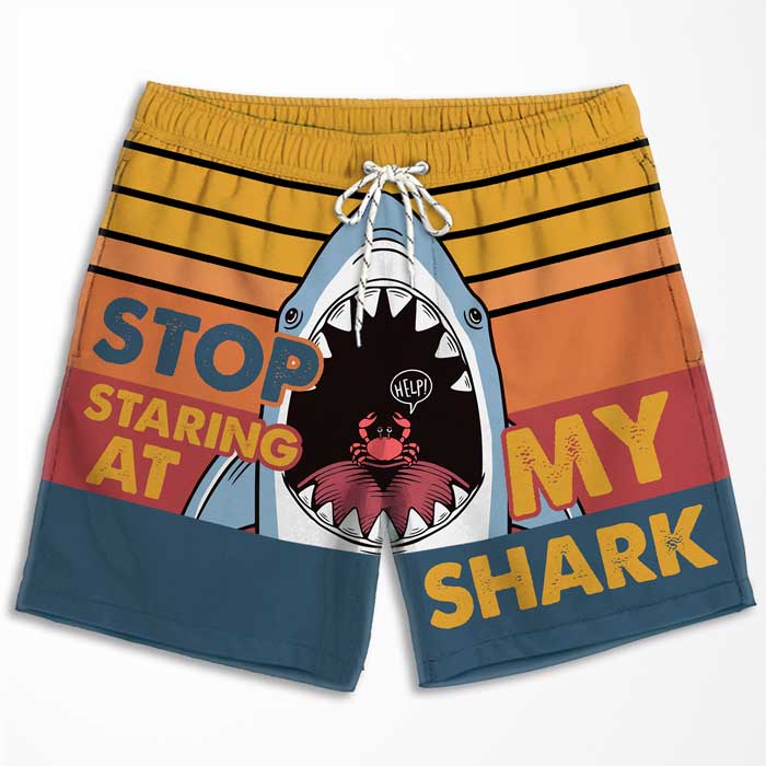 Stop Staring At My Unicorn - Personalized Couple Beach Shorts - Gift For Couples, Husband Wife