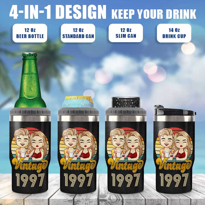 Double Trouble Together - Personalized Can Cooler - Gift For Couples, Husband Wife