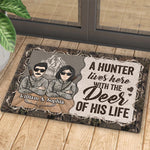 A Hunter Lives With The Deer Of His Life - Gift For Hunting Couples, Personalized Decorative Mat