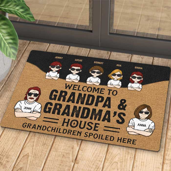 Welcome To Grandpa & Grandma's House, Grandchildren Spoiled Here - Gift For Couples, Husband Wife - Personalized Decorative Mat
