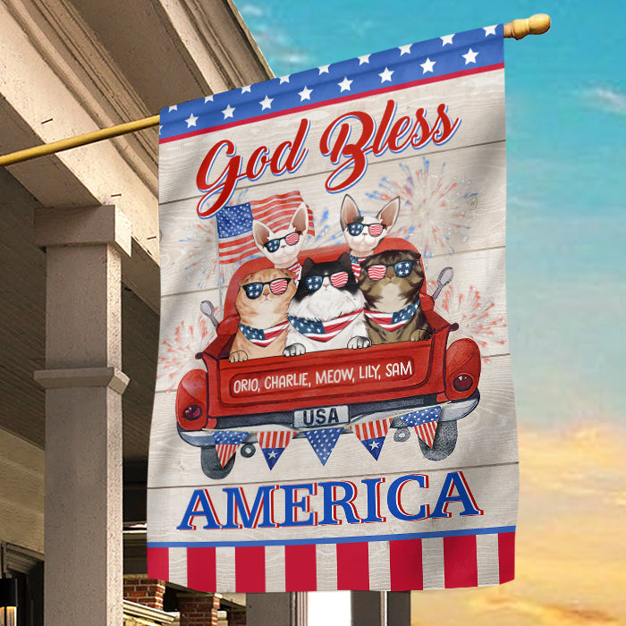 God Bless America - 4th Of July Decoration - Personalized Cat Flag