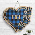 Grandma Plaid Heart And Hand Prints - Gift For Mom, Grandma - Personalized Shaped Wood Sign