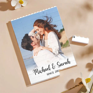 Custom Photo Give Me Your Forever - Couple Personalized Custom Horizontal & Vertical Rectangle Shaped Building Brick Blocks - Gift For Husband Wife, Anniversary