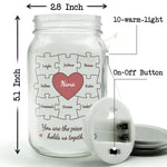 Custom Name Puzzle Heart Family Gifts for Grandma - Personalized Mason Jar Light
