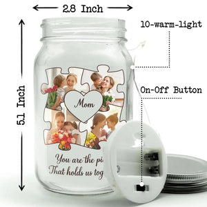 Custom Photo Hold Us Together - Family Personalized Custom Mason Jar Light - Mother's Day, Gift For Grandma