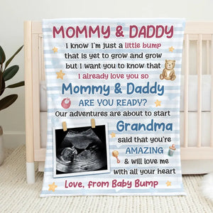 Custom Photo Mommy Daddy Are You Ready - Family Personalized Custom Blanket - Baby Shower Gift, Gift For First Mom, First Dad