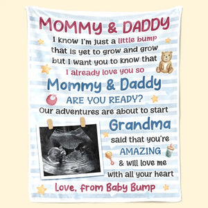 Custom Photo Mommy Daddy Are You Ready - Family Personalized Custom Blanket - Baby Shower Gift, Gift For First Mom, First Dad