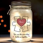 Custom Name Puzzle Heart Family Gifts for Grandma - Personalized Mason Jar Light