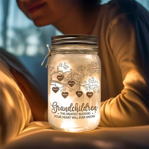 The Greastest Blessing - Family Personalized Custom Mason Jar Light - Mother's Day, Gift For Mom, Grandma