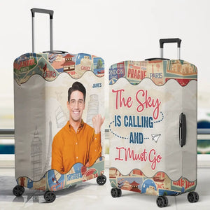 Custom Photo A Guy Loves Traveling - Travel Personalized Custom Luggage Cover - Holiday Vacation Gift, Gift For Adventure Travel Lovers