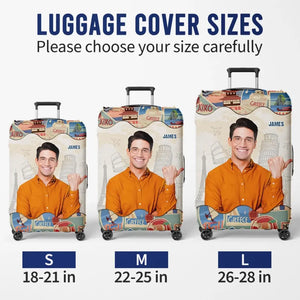 Custom Photo A Guy Loves Traveling - Travel Personalized Custom Luggage Cover - Holiday Vacation Gift, Gift For Adventure Travel Lovers