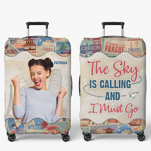 Custom Photo The Sky Is Calling - Travel Personalized Custom Luggage Cover - Holiday Vacation Gift, Gift For Adventure Travel Lovers
