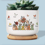 Custom Name Grandma Floral Gifts - Personalized Ceramic Plant Pot