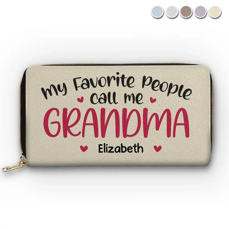 My Favourite People Call Me Grandma - Family Personalized Custom Leather Long Wallet - Mother's Day, Gift For Mom, Grandma