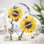 Custom Name Sunflower Family Gifts for Mom and Grandma - Personalized Shaped Acrylic Plaque