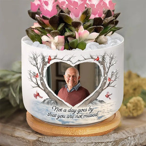 Custom Photo Planted To Celebrate A Life Well Lived - Memorial Personalized Custom Home Decor Ceramic Plant Pot - Sympathy Gift For Family Members
