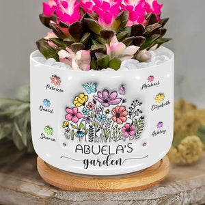 Flowers In Grandma's Garden - Family Personalized Custom 3D Inflated Effect Printed Home Decor Ceramic Plant Pot - House Warming Gift For Grandma