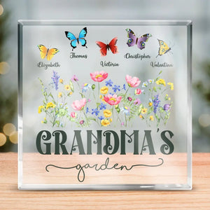 Flowers Bloom In Grandma's Garden Of Love - Family Personalized Custom Square Shaped Acrylic Plaque - Mother's Day, Gift For Mom, Grandma