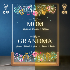 First Mom Now Grandma - Family Personalized Custom Shaped 3D LED Walnut Night Light - Mother's Day, Gift For Mom, Grandma
