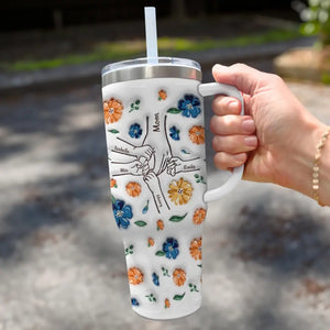 Mom Gave Us Love - Family Personalized Custom 3D Inflated Effect Printed 40 Oz Stainless Steel Tumbler With Handle - Mother's Day, Gift For Mom, Grandma