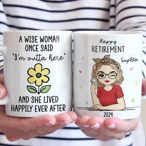 She Lived Happily Ever After - Personalized Custom Mug - Appreciation, Retirement Gift For Coworkers, Work Friends, Colleagues