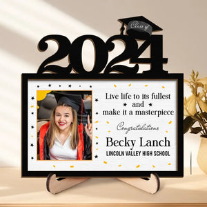 Custom Photo Live Life To Its Fullest & Make It A Masterpiece - Family Personalized Custom 2-Layered Wooden Plaque With Stand - Graduation Gift For Siblings, Brothers, Sisters