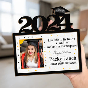 Custom Photo Live Life To Its Fullest & Make It A Masterpiece - Family Personalized Custom 2-Layered Wooden Plaque With Stand - Graduation Gift For Siblings, Brothers, Sisters