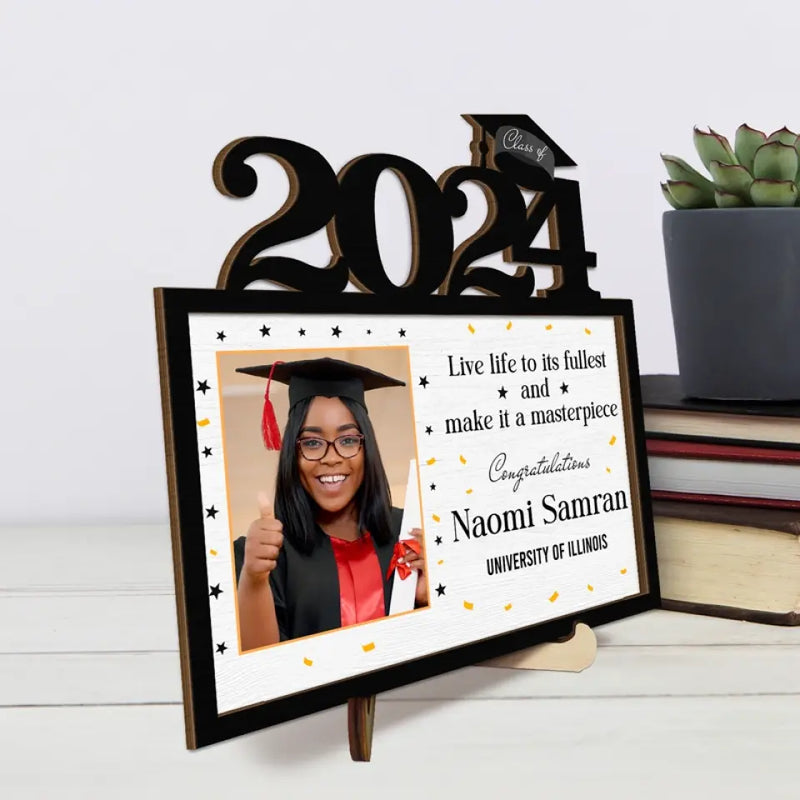 Custom Photo Live Life To Its Fullest - Family Personalized Custom 2-Layered Wooden Plaque With Stand - Graduation Gift For Siblings, Brothers, Sisters
