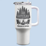 Our Happy Place Is Where We Camp Together - Camping Personalized Custom 40 Oz Stainless Steel Tumbler With Handle - Gift For Camping Lovers