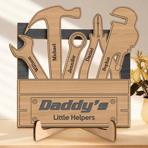 I'm Daddy's Little Helper - Family Personalized Custom 2-Layered Wooden Plaque With Stand - Father's Day, Gift For Dad, Grandpa