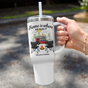 We Are Camping Partners For Life - Camping Personalized Custom 40 Oz Stainless Steel Tumbler With Handle - Gift For Camping Lovers