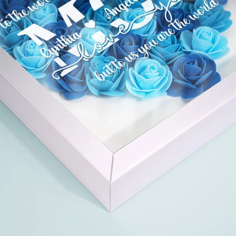 To Us, You Are The World - Family Personalized Custom Flower Shadow Box - Mother's Day, Gift For Mom, Grandma