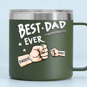 My Father Gave Me My Dreams - Family Personalized Custom 14oz Stainless Steel Tumbler With Handle - Father's Day, Gift For Dad, Grandpa