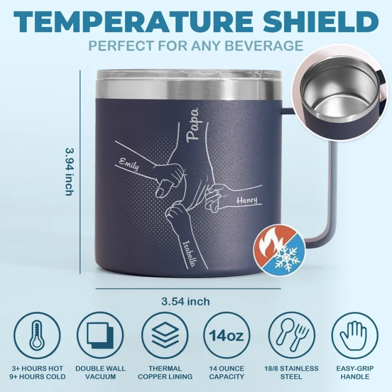 Dad Taught Me Everything I Know - Family Personalized Custom 14oz Stainless Steel Tumbler With Handle - Father's Day, Gift For Dad, Grandpa