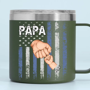 Great Fathers Find Solutions - Family Personalized Custom 14oz Stainless Steel Tumbler With Handle - Father's Day, Gift For Dad, Grandpa