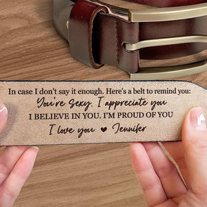 Your Smile Makes Me Smile - Couple Personalized Custom Engraved Leather Belt - Gift For Husband, Boyfriend, Anniversary