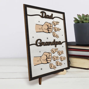 First Daddy Now Grandpa - Family Personalized Custom 2-Layered Wooden Plaque With Stand - Father's Day, Gift For Dad, Grandpa