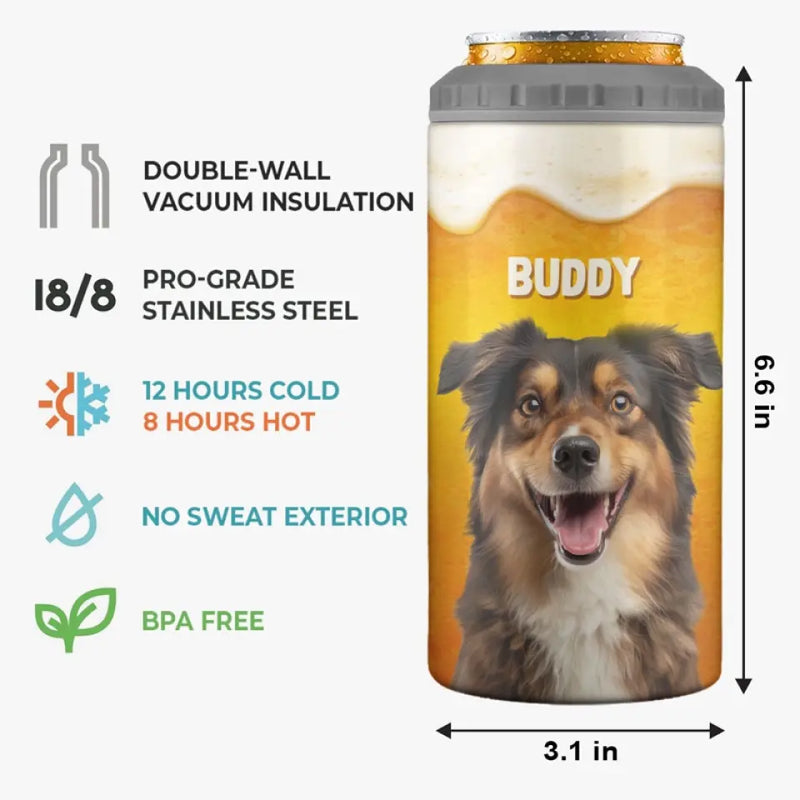 Custom Photo Dog Father Beer Lover - Dog Personalized Custom 4 In 1 Can Cooler Tumbler - Father's Day, Gift For Pet Owners, Pet Lovers