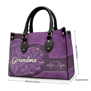 Grandma You Are The Sun In My Life - Family Personalized Custom Leather Handbag - Mother's Day, Gift For Mom, Grandma