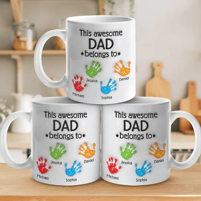 This Awesome Dad Belongs To - Family Personalized Custom 3D Inflated Effect Printed Mug - Father's Day, Gift For Dad, Grandpa
