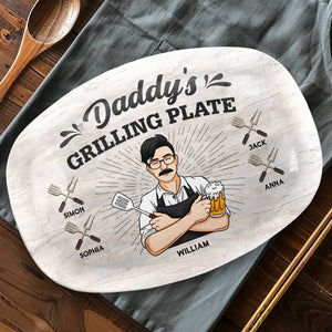 Daddy Is Grilling So We Better Step Back - Family Personalized Custom Platter - Father's Day, Gift For Dad, Grandpa