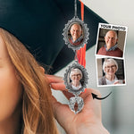 Custom Photo Forever In Our Hearts - Family Personalized Custom Graduation Tassel Photo Charm With Angel Wings - Graduation Gift For Family