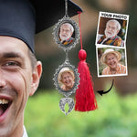 Custom Photo Forever In Our Hearts - Family Personalized Custom Graduation Tassel Photo Charm With Angel Wings - Graduation Gift For Family